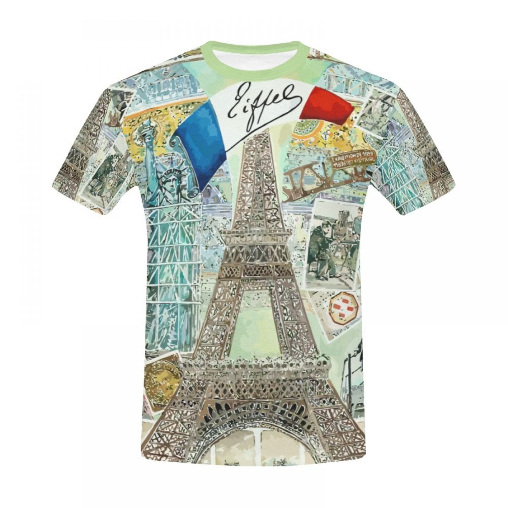 Camiseta Corta Acuarela Arte Francia Torre Eiffel Hombre