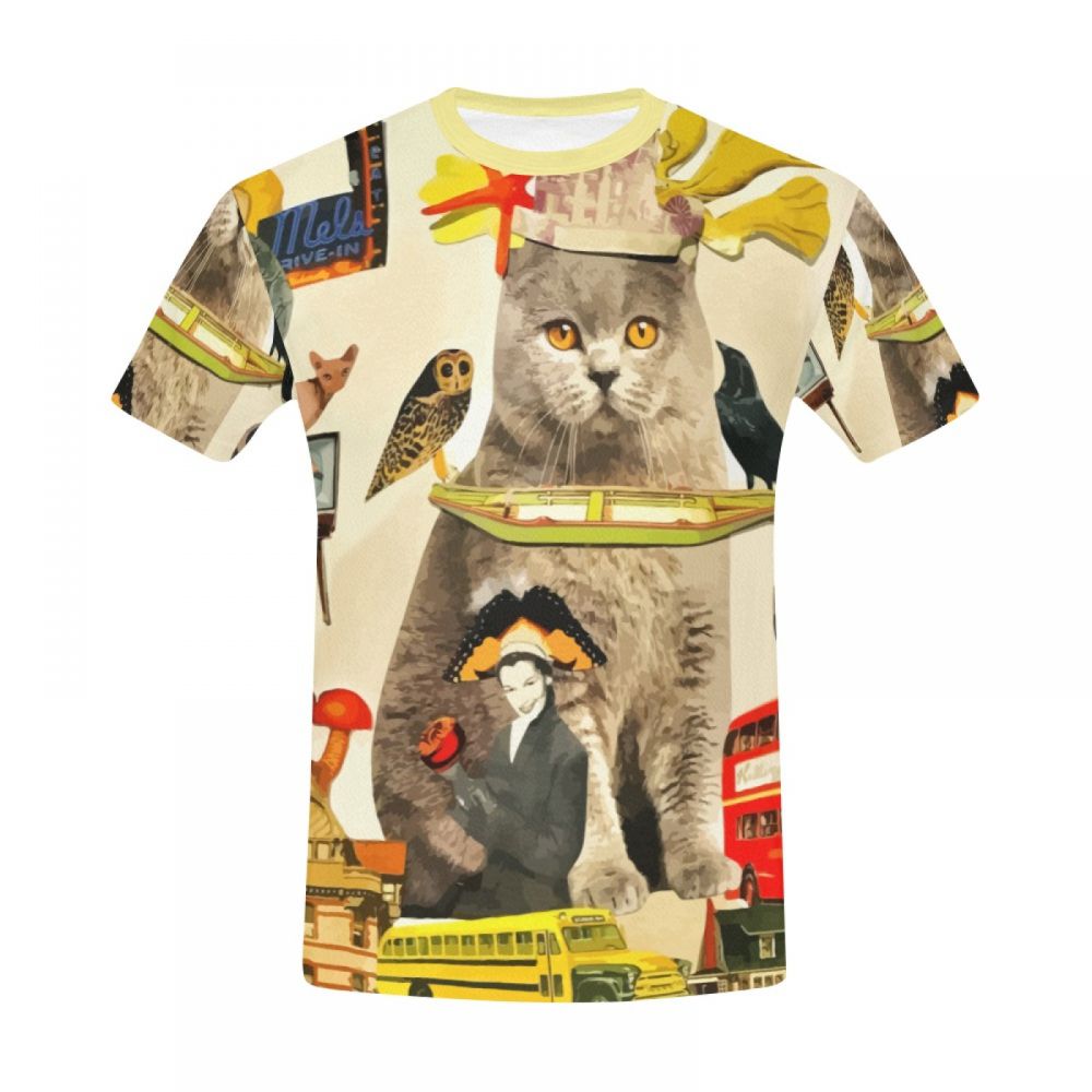 Camiseta Corta Arte Loco Animales Gato Rey Hombre