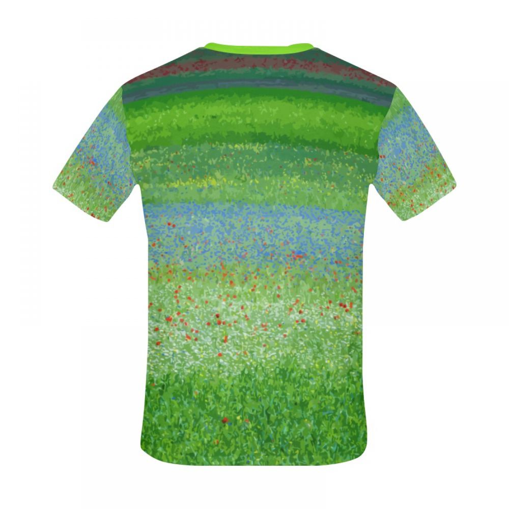 Camiseta Corta Flores De Campo De Arte Verde Hombre