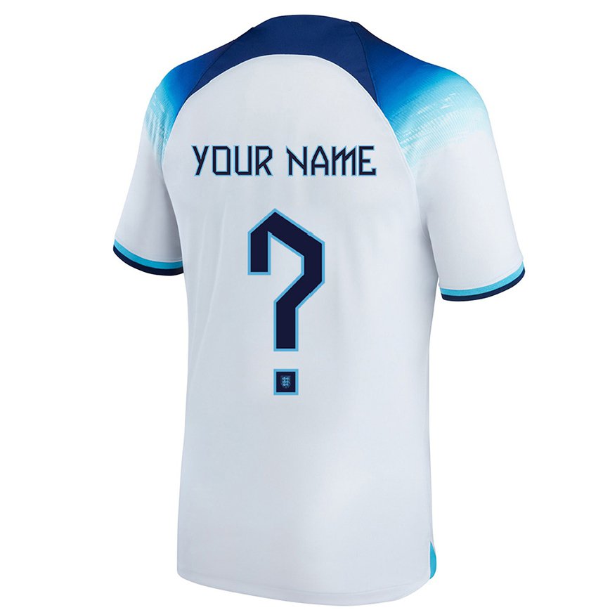 Niño Camiseta Inglaterra Su Nombre #0 Blanco Azul 1ª Equipación 22-24