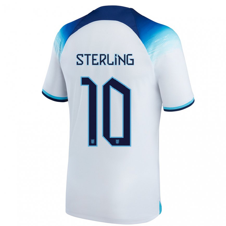 Niño Camiseta Inglaterra Raheem Sterling #10 Blanco Azul 1ª Equipación 22-24