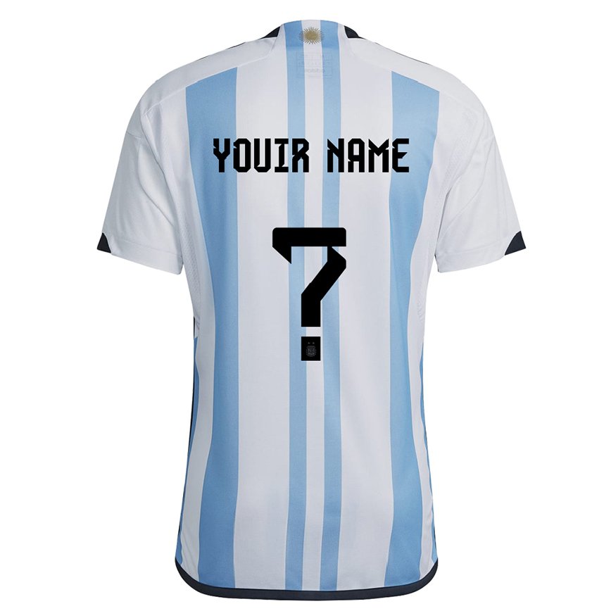 Hombre Camiseta Argentina Su Nombre #0 Blanco Cielo Azul 1ª Equipación 22-24