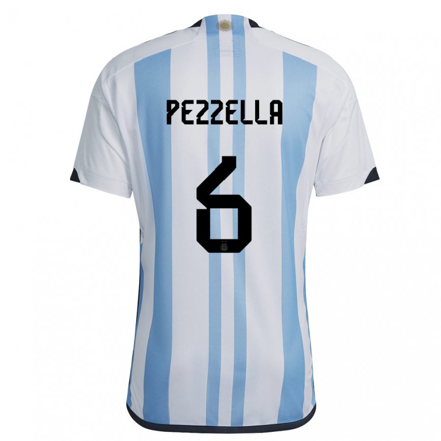 Hombre Camiseta Argentina German Pezzella #6 Blanco Cielo Azul 1ª Equipación 22-24