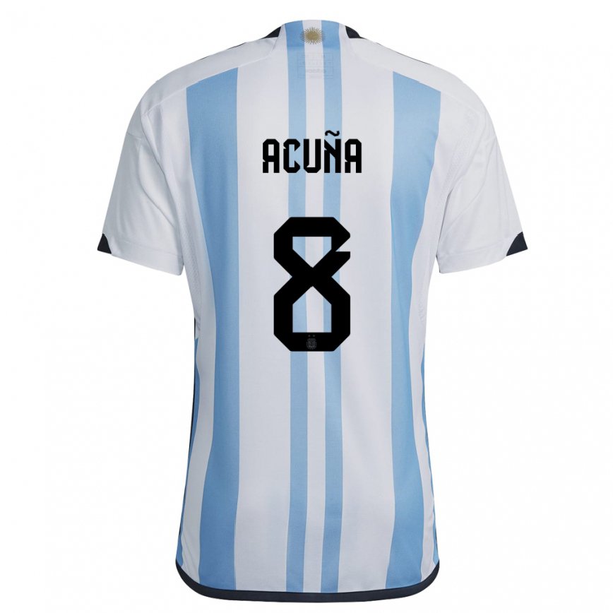 Hombre Camiseta Argentina Marcos Acuna #8 Blanco Cielo Azul 1ª Equipación 22-24