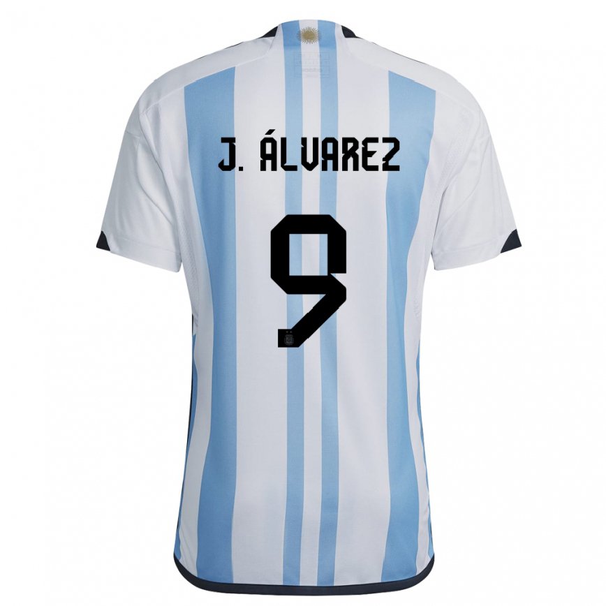 Hombre Camiseta Argentina Julian Alvarez #9 Blanco Cielo Azul 1ª Equipación 22-24