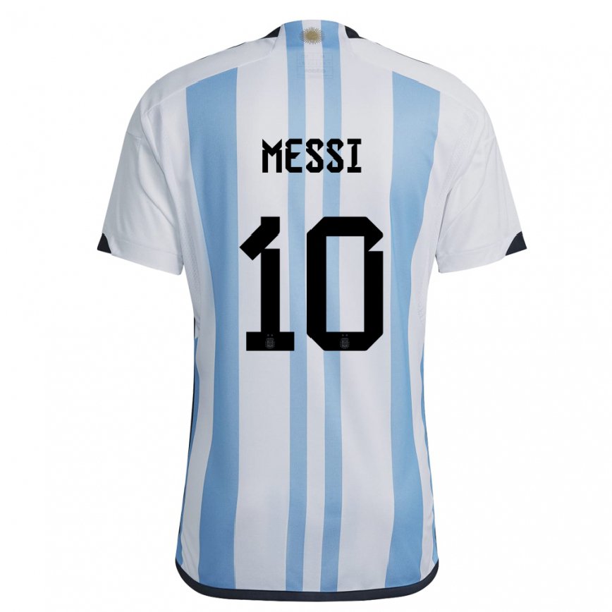 Hombre Camiseta Argentina Lionel Messi #10 Blanco Cielo Azul 1ª Equipación 22-24