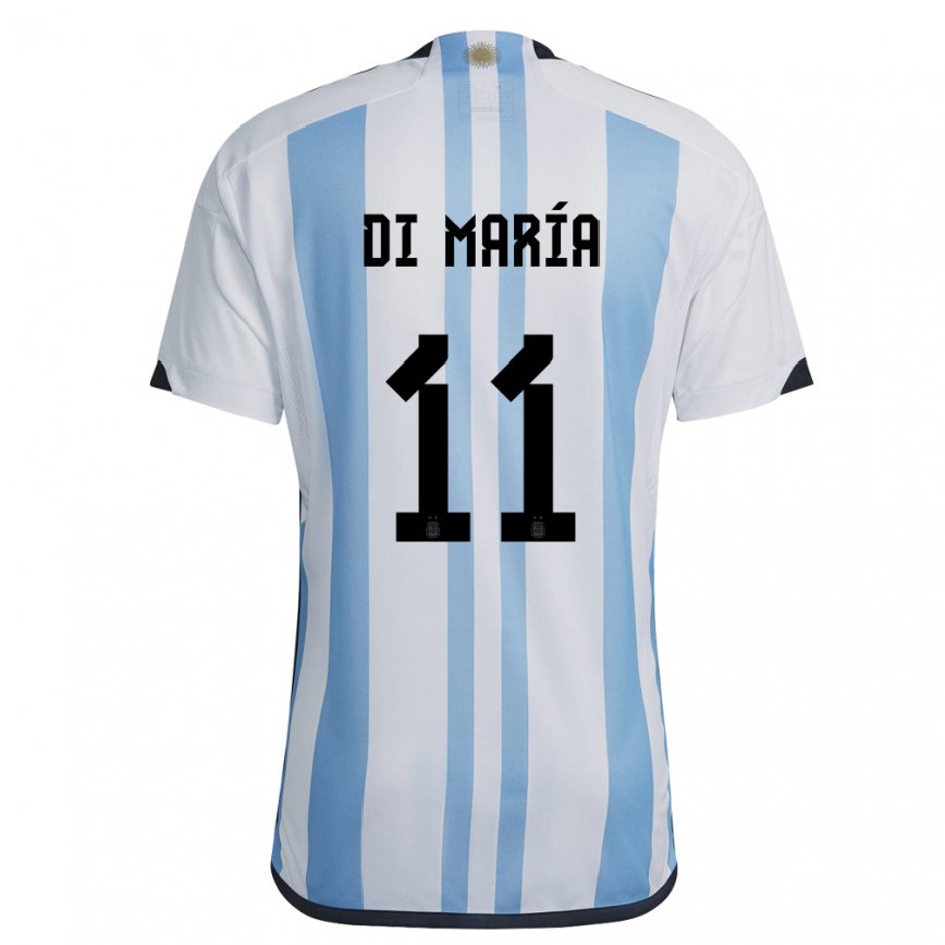 Hombre Camiseta Argentina Angel Di Maria #11 Blanco Cielo Azul 1ª Equipación 22-24