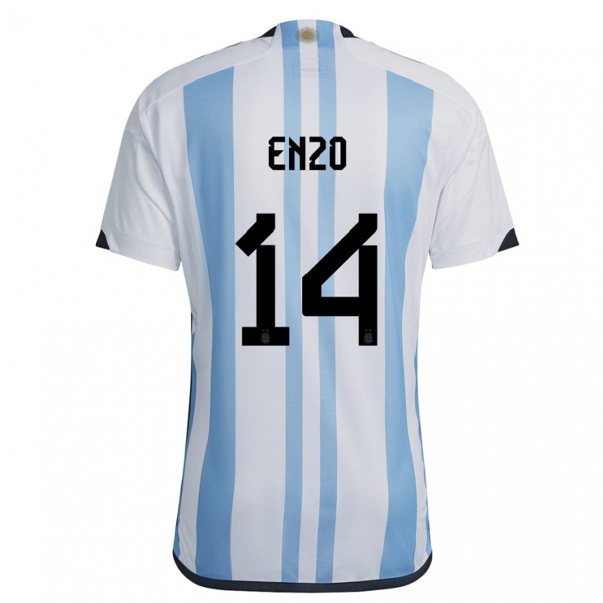 Hombre Camiseta Argentina Enzo Fernandez #14 Blanco Cielo Azul 1ª Equipación 22-24