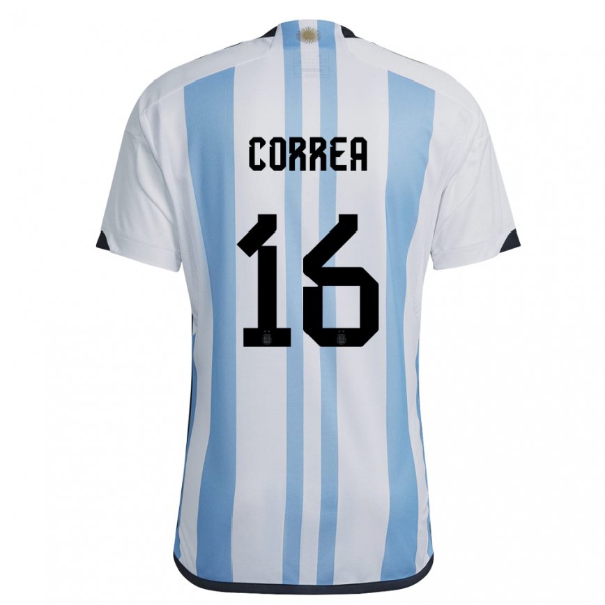 Hombre Camiseta Argentina Angel Correa #16 Blanco Cielo Azul 1ª Equipación 22-24