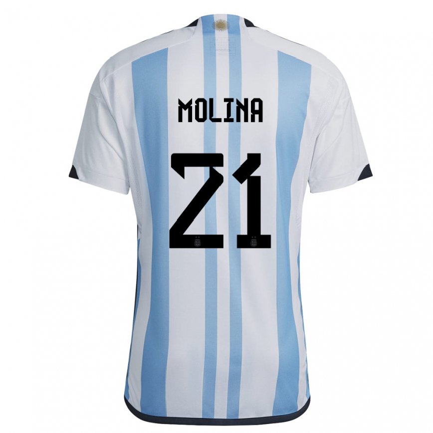 Hombre Camiseta Argentina Nahuel Molina #21 Blanco Cielo Azul 1ª Equipación 22-24
