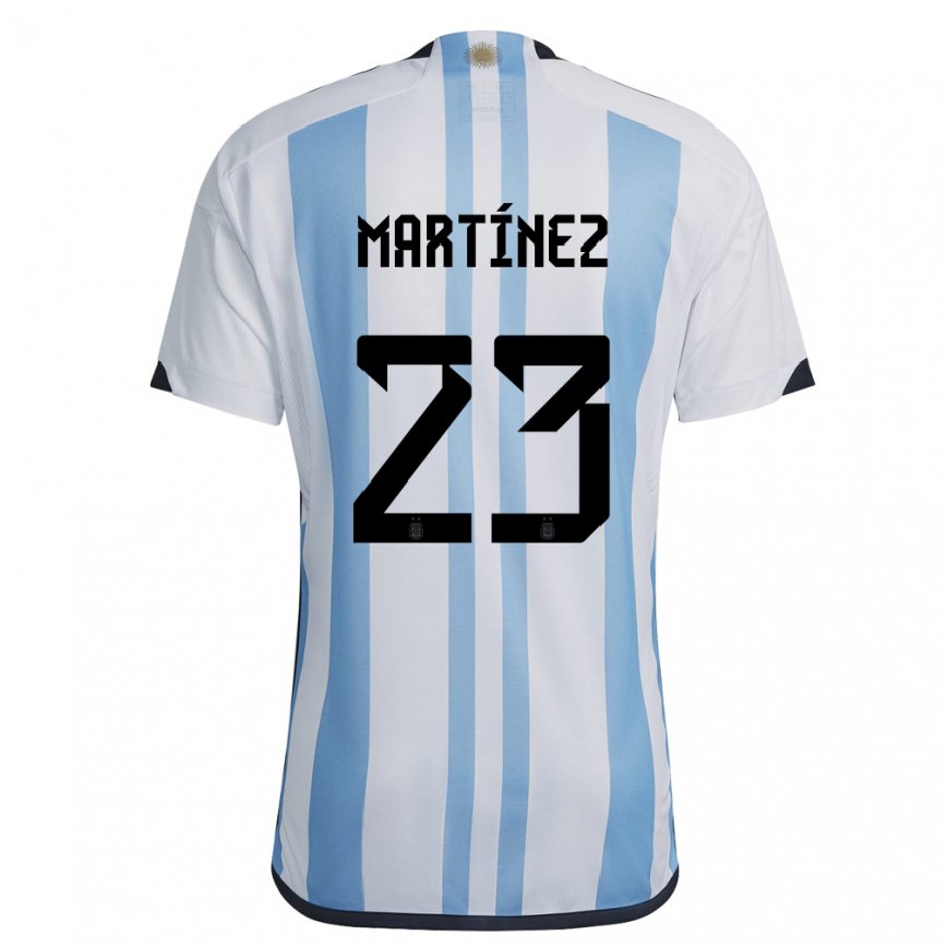 Hombre Camiseta Argentina Emiliano Martinez #23 Blanco Cielo Azul 1ª Equipación 22-24