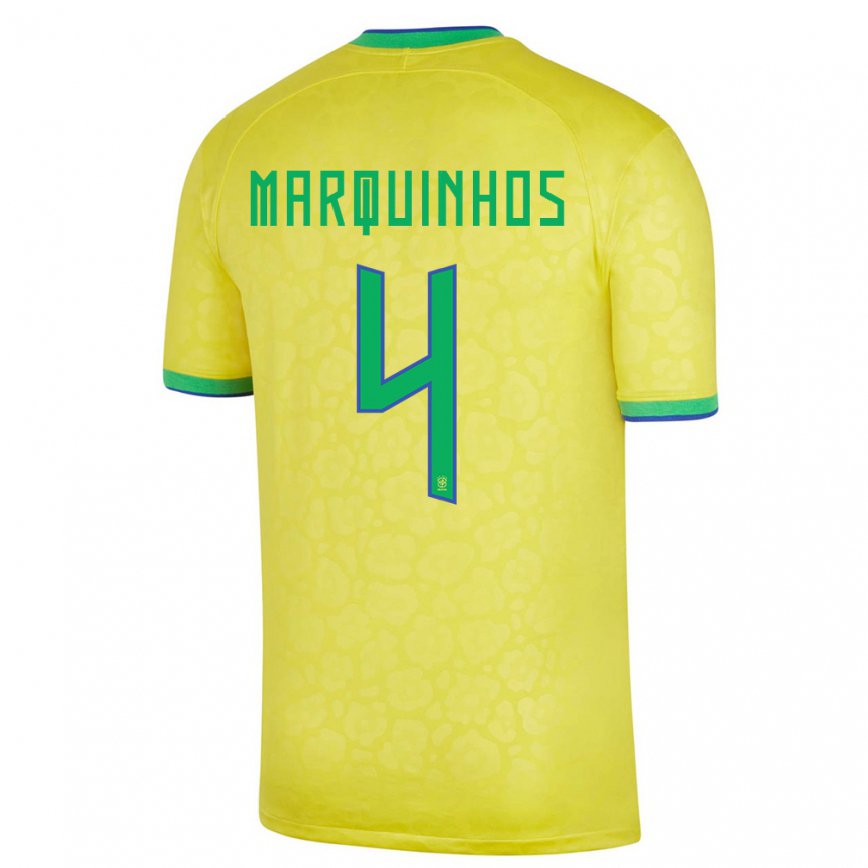 Hombre Camiseta Brasil Marquinhos #4 Amarillo 1ª Equipación 22-24