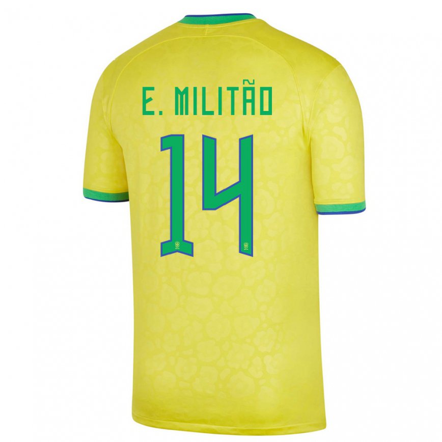 Hombre Camiseta Brasil Eder Militao #14 Amarillo 1ª Equipación 22-24