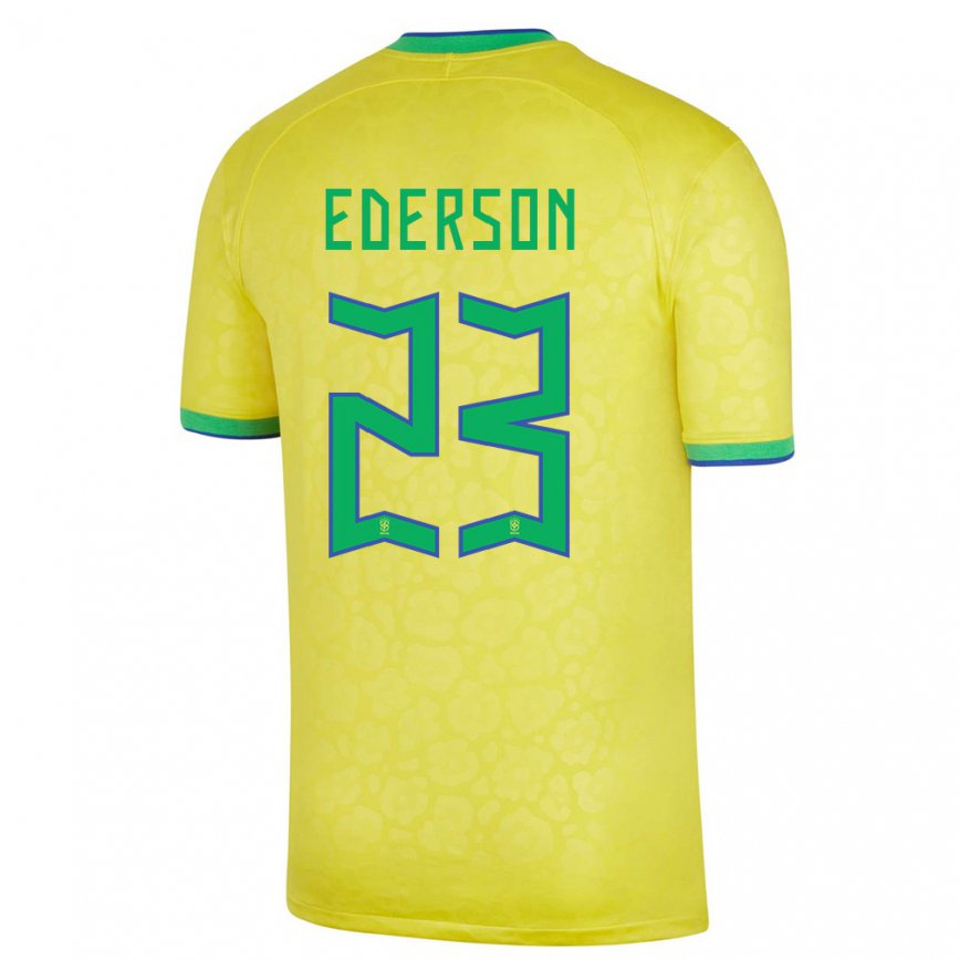 Hombre Camiseta Brasil Ederson #23 Amarillo 1ª Equipación 22-24