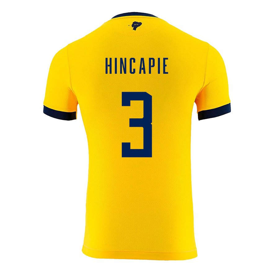 Hombre Camiseta Ecuador Piero Hincapie #3 Amarillo 1ª Equipación 22-24