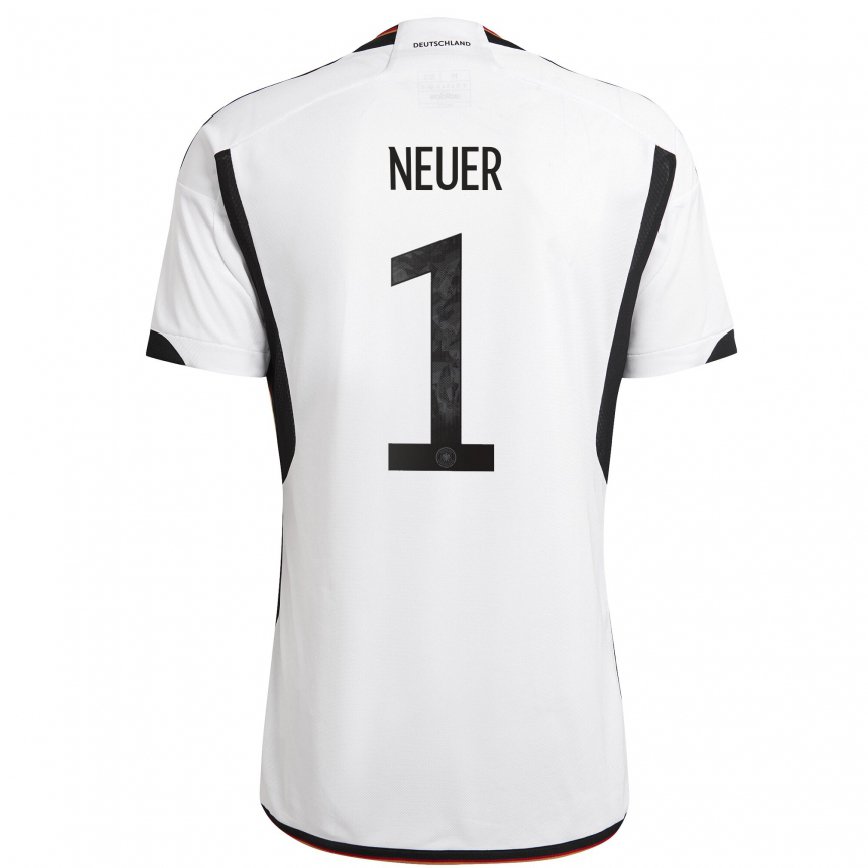 Hombre Camiseta Alemania Manuel Neuer #1 Blanco Negro 1ª Equipación 22-24