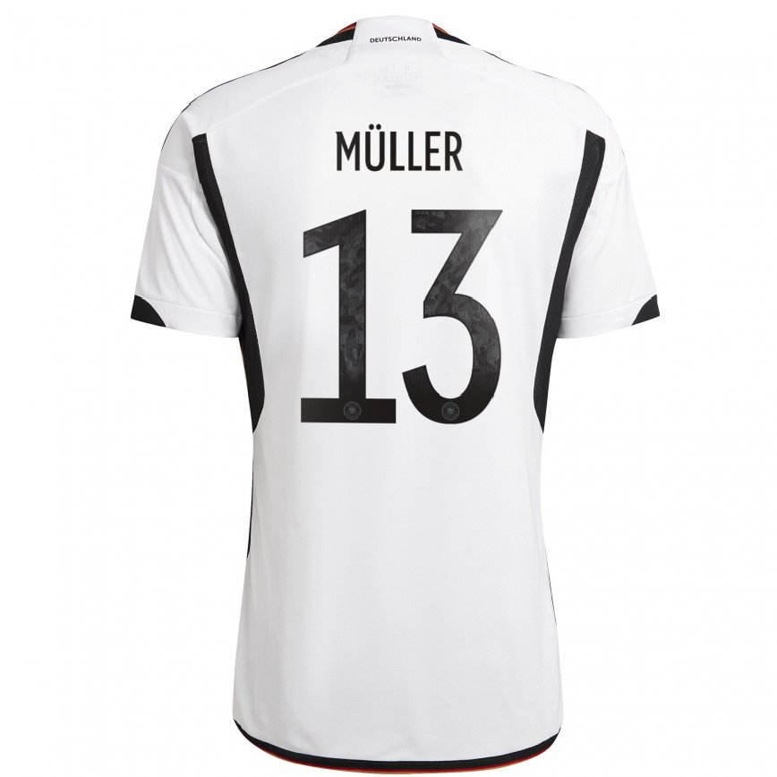Hombre Camiseta Alemania Thomas Muller #13 Blanco Negro 1ª Equipación 22-24