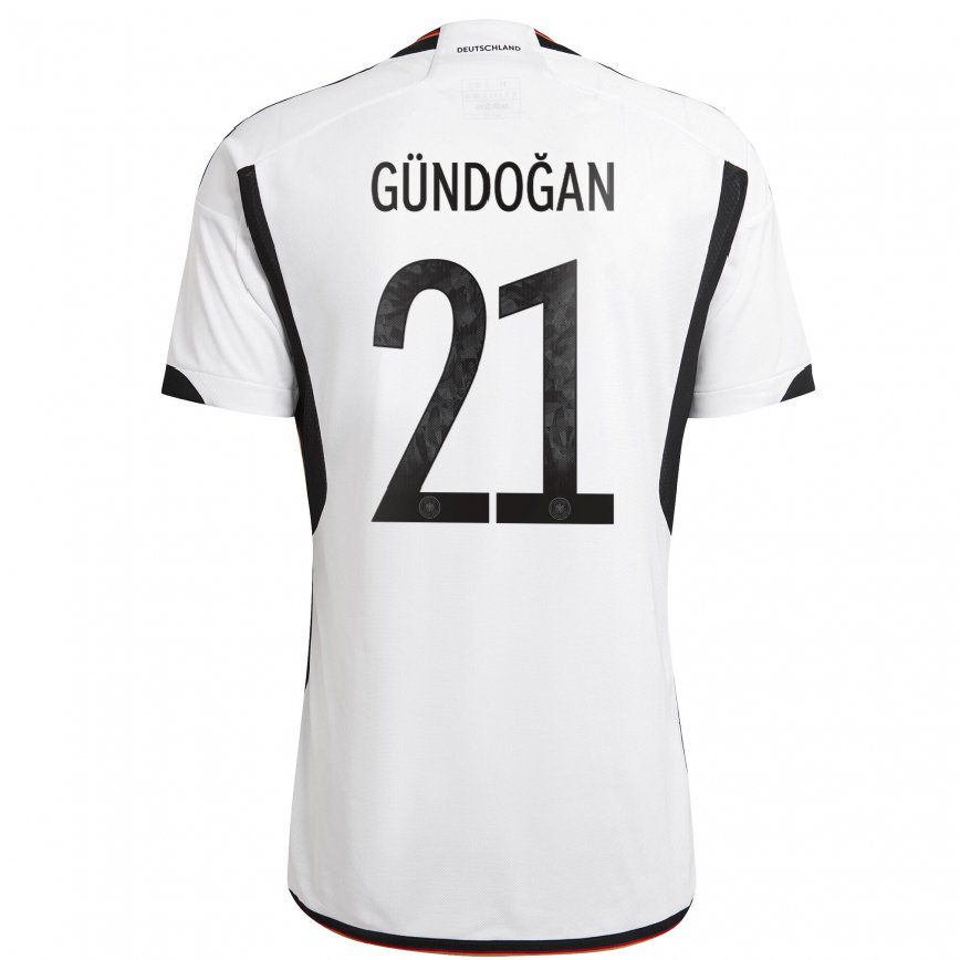Hombre Camiseta Alemania Ilkay Gundogan #21 Blanco Negro 1ª Equipación 22-24