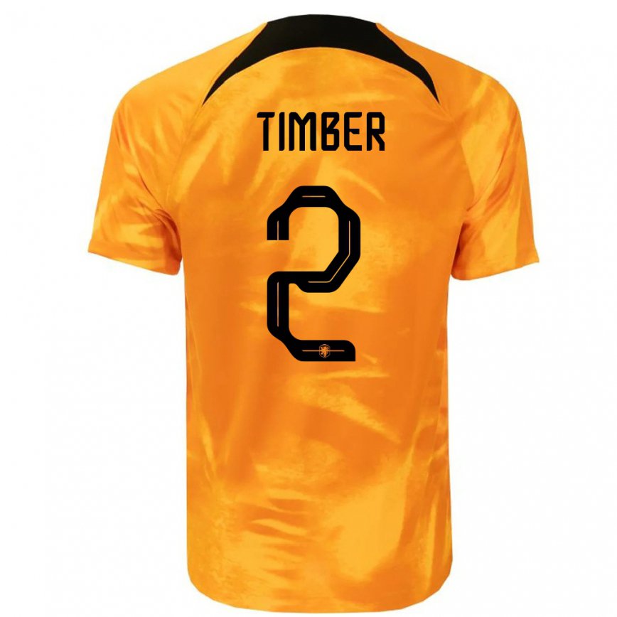 Hombre Camiseta Países Bajos Jurrien Timber #2 Naranja Láser 1ª Equipación 22-24