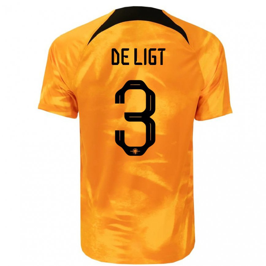 Hombre Camiseta Países Bajos Matthijs De Ligt #3 Naranja Láser 1ª Equipación 22-24