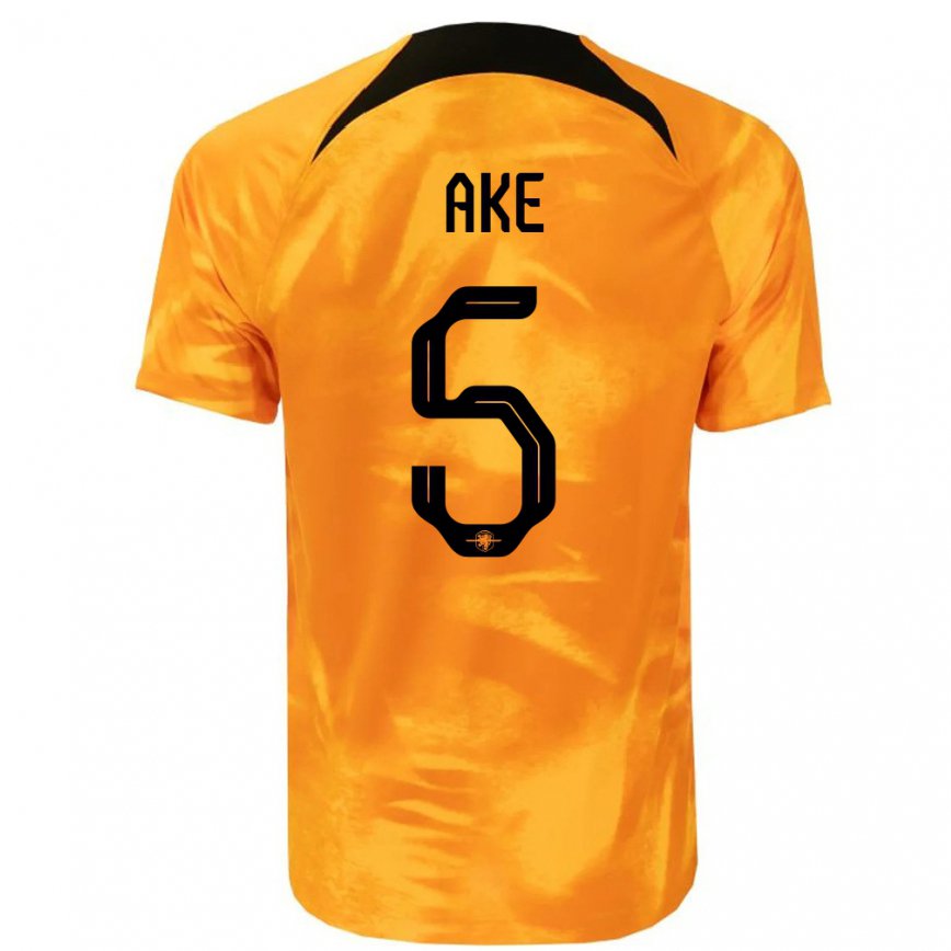 Hombre Camiseta Países Bajos Nathan Ake #5 Naranja Láser 1ª Equipación 22-24