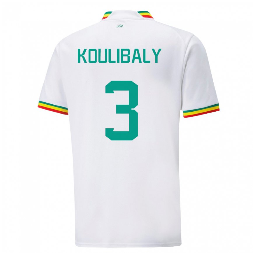 Hombre Camiseta Senegal Kalidou Koulibaly #3 Blanco 1ª Equipación 22-24
