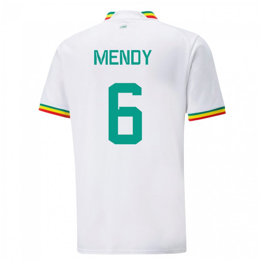 Hombre Camiseta Senegal Nampalys Mendy #6 Blanco 1ª Equipación 22-24