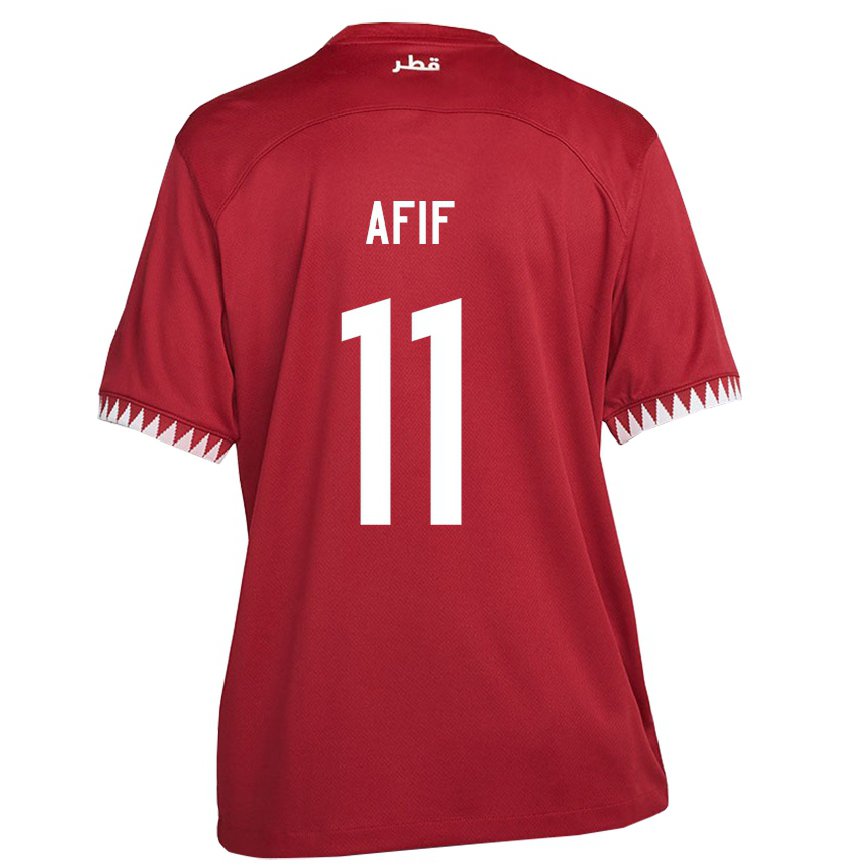 Hombre Camiseta Catar Akram Afif #11 Granate 1ª Equipación 22-24