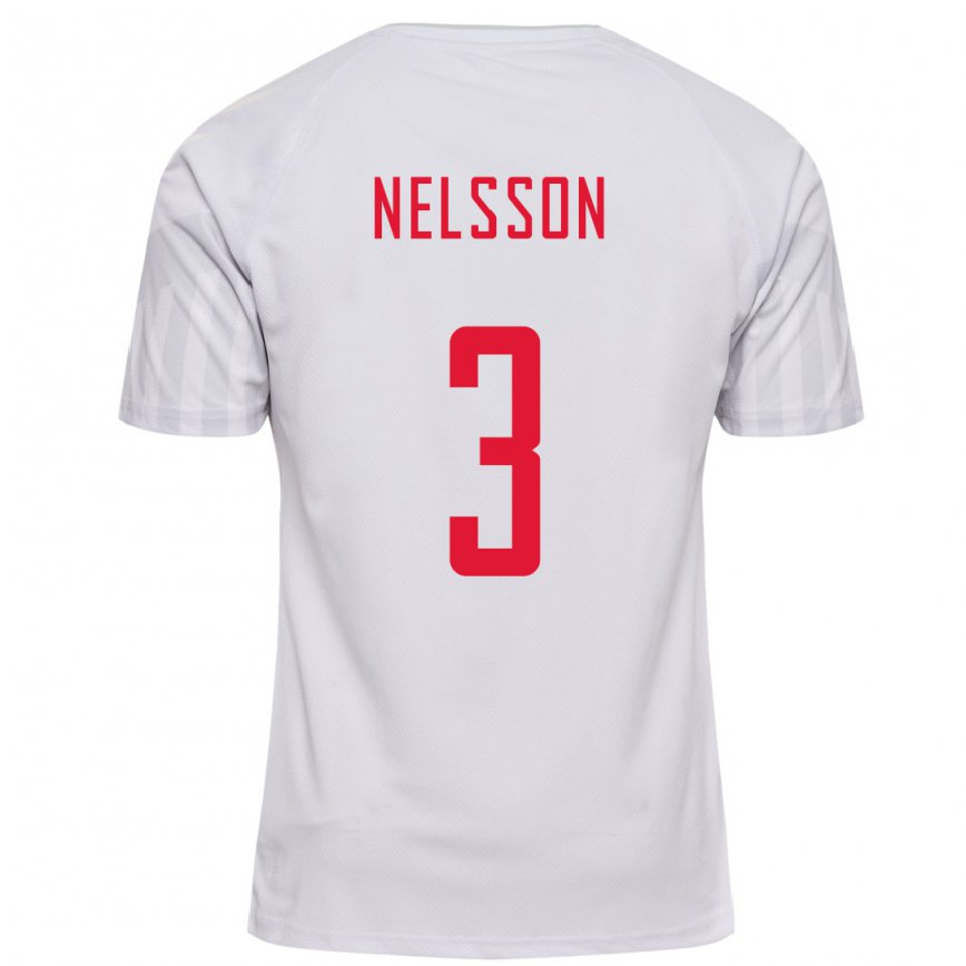 Hombre Camiseta Dinamarca Victor Nelsson #3 Blanco 2ª Equipación 22-24