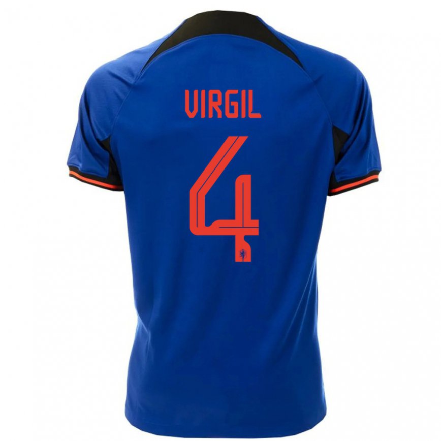 Hombre Camiseta Países Bajos Virgil Van Dijk #4 Azul Real 2ª Equipación 22-24