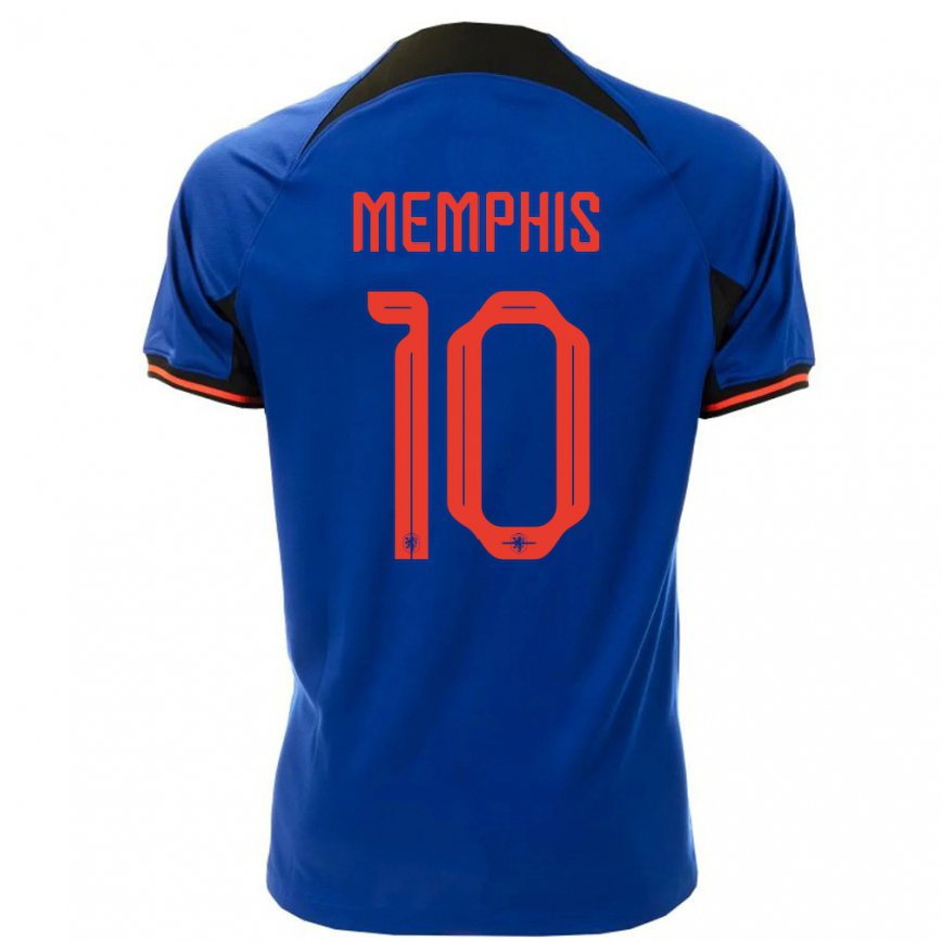 Hombre Camiseta Países Bajos Memphis Depay #10 Azul Real 2ª Equipación 22-24
