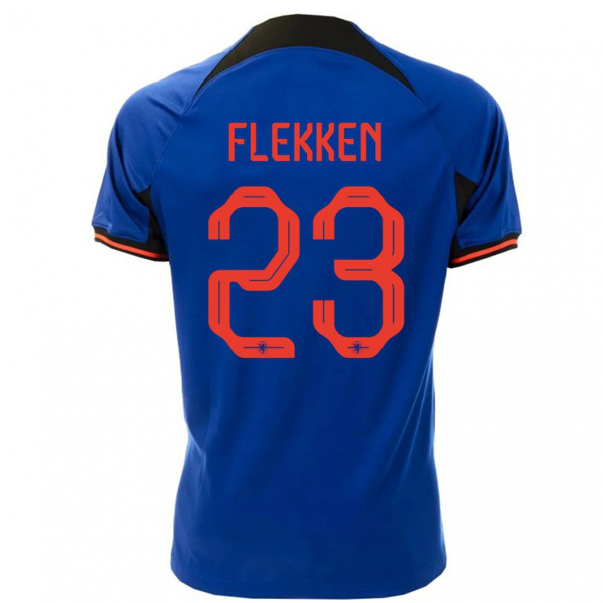 Hombre Camiseta Países Bajos Mark Flekken #23 Azul Real 2ª Equipación 22-24