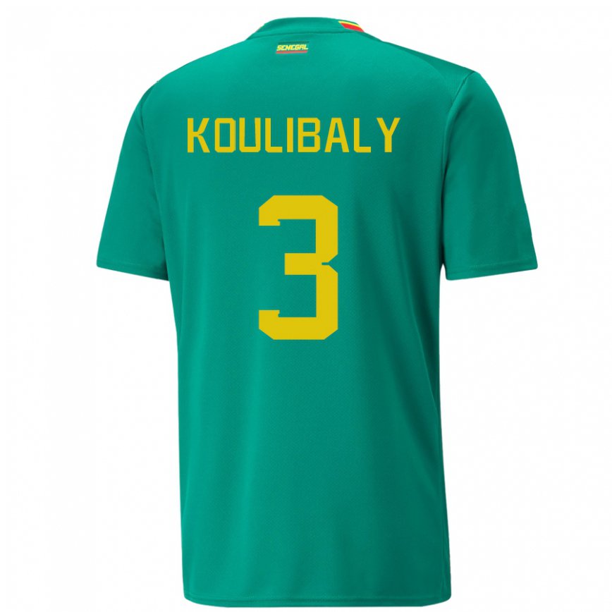 Hombre Camiseta Senegal Kalidou Koulibaly #3 Verde 2ª Equipación 22-24