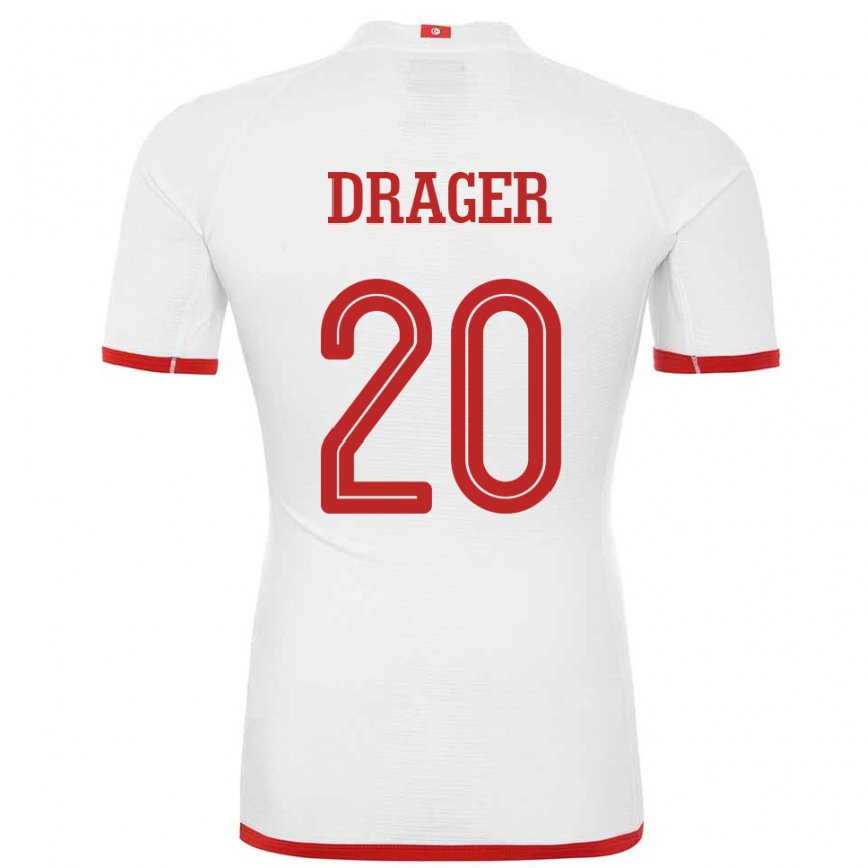 Hombre Camiseta Túnez Mohamed Drager #20 Blanco 2ª Equipación 22-24
