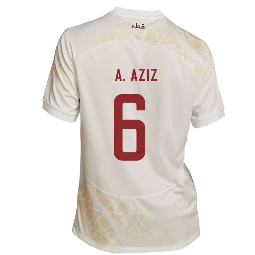 Hombre Camiseta Catar Abdulaziz Hatem #6 Beis Dorado 2ª Equipación 22-24