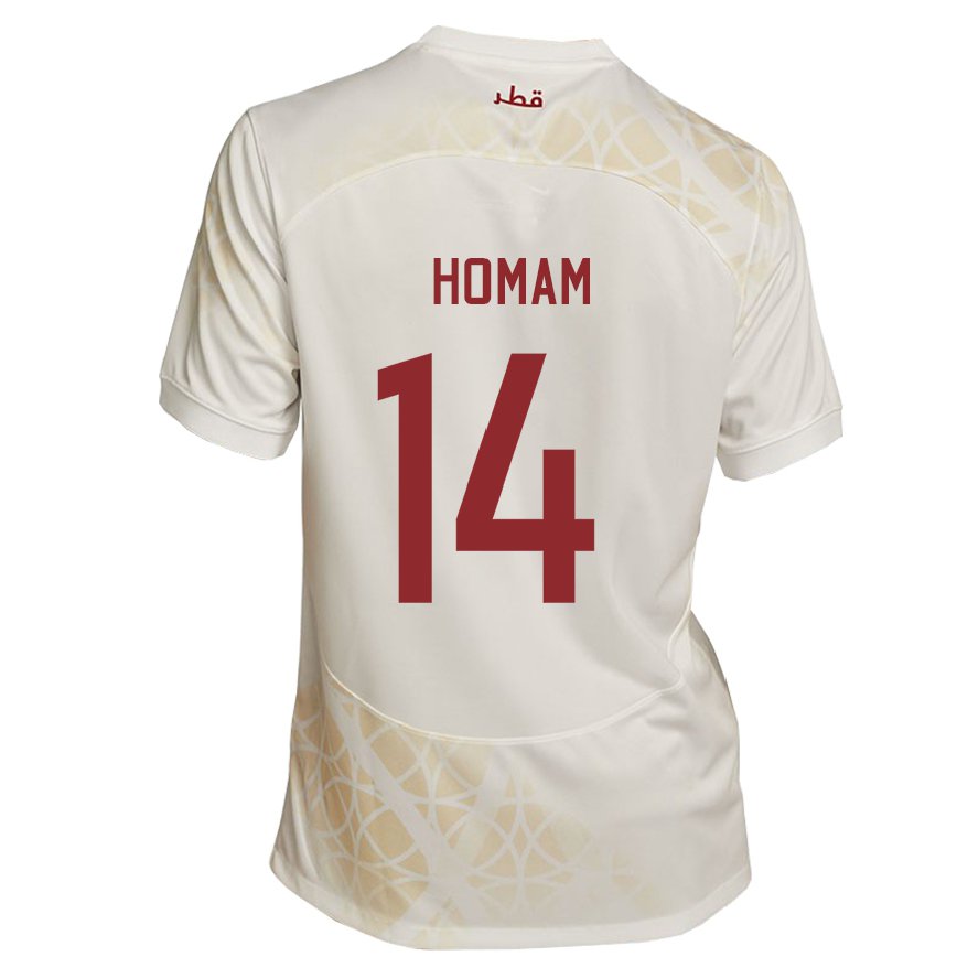 Hombre Camiseta Catar Homam Ahmed #14 Beis Dorado 2ª Equipación 22-24
