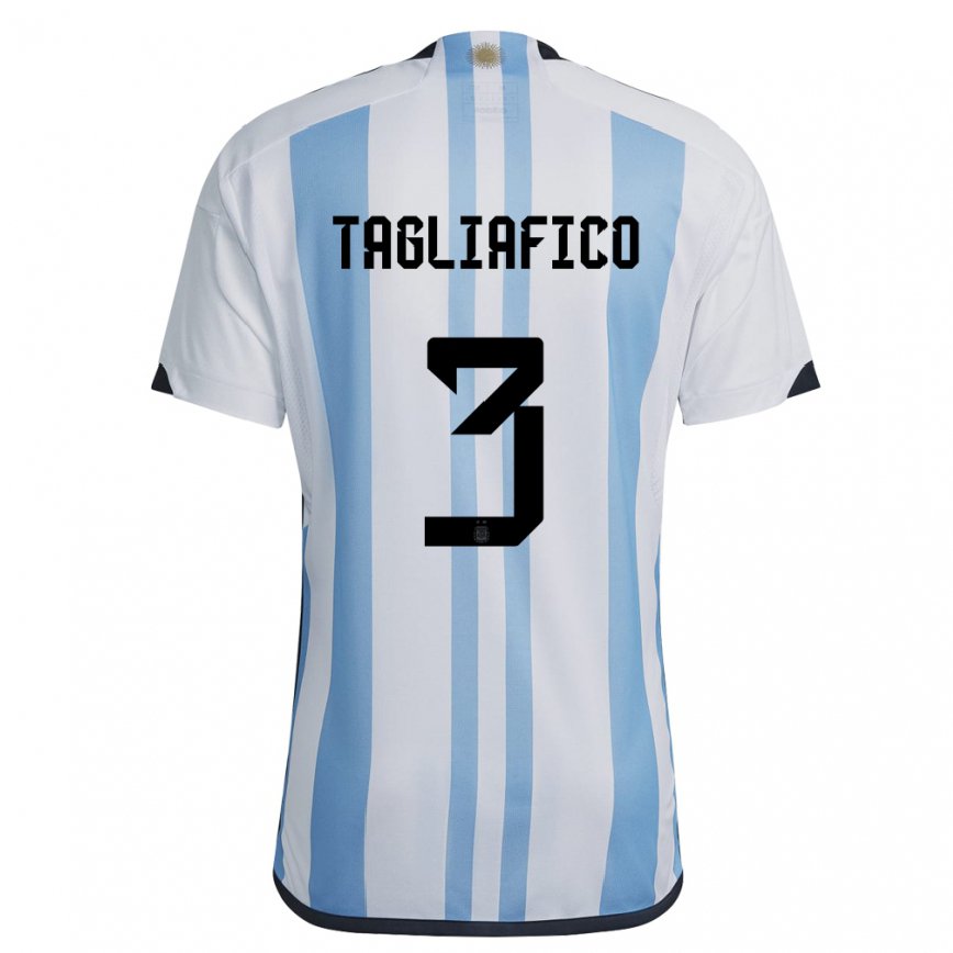 Mujer Camiseta Argentina Nicolas Tagliafico #3 Blanco Cielo Azul 1ª Equipación 22-24