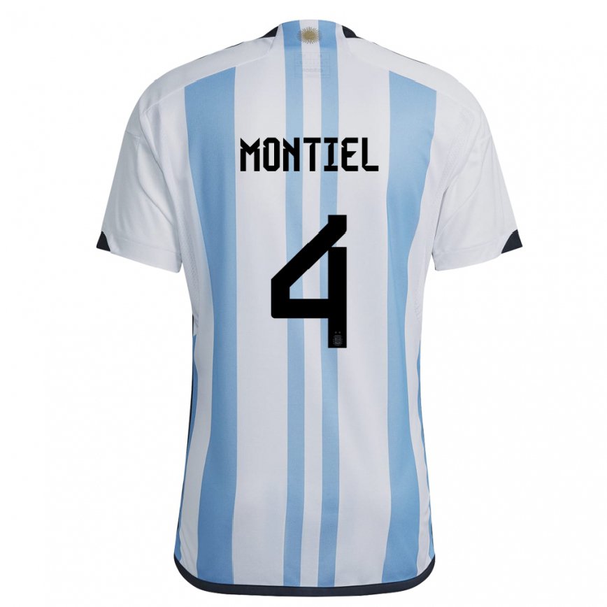 Mujer Camiseta Argentina Gonzalo Montiel #4 Blanco Cielo Azul 1ª Equipación 22-24