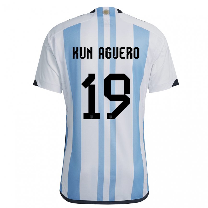 Mujer Camiseta Argentina Sergio Aguero #19 Blanco Cielo Azul 1ª Equipación 22-24