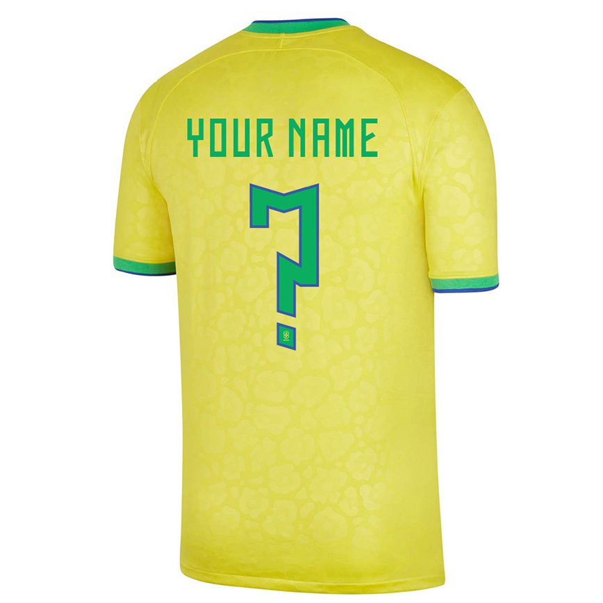 Mujer Camiseta Brasil Su Nombre #0 Amarillo 1ª Equipación 22-24