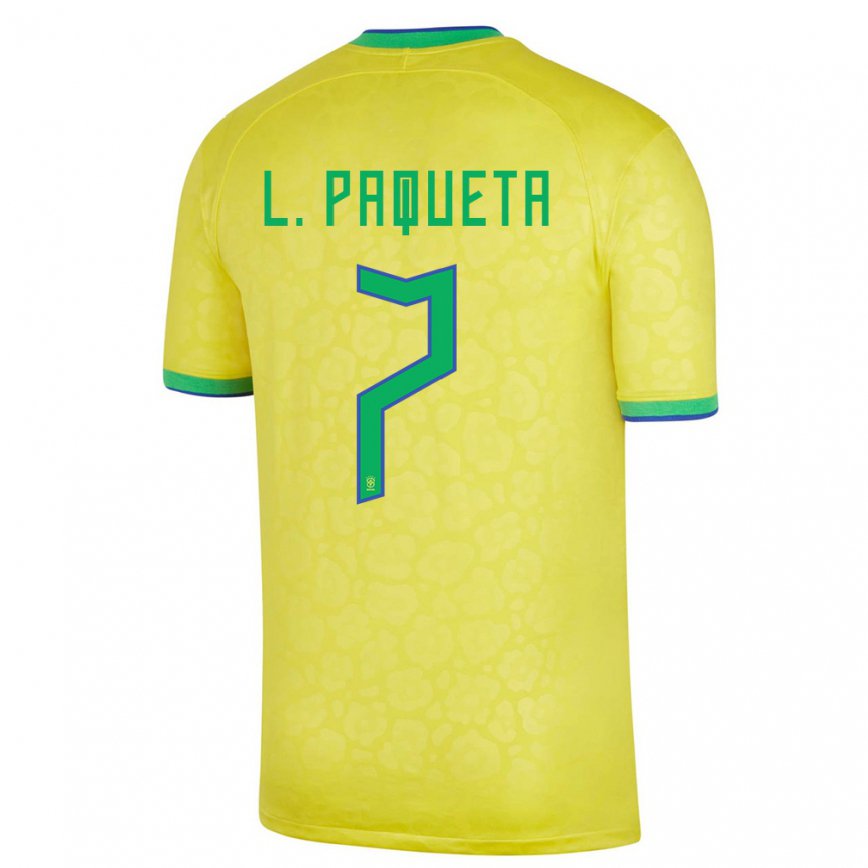 Mujer Camiseta Brasil Lucas Paqueta #7 Amarillo 1ª Equipación 22-24