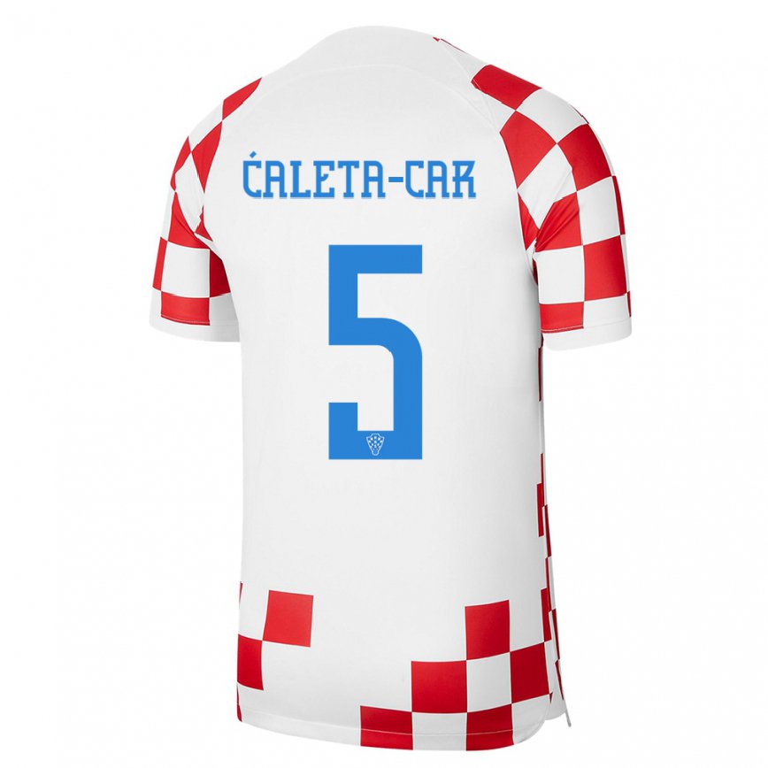 Mujer Camiseta Croacia Duje Caleta Car #5 Rojo Blanco 1ª Equipación 22-24