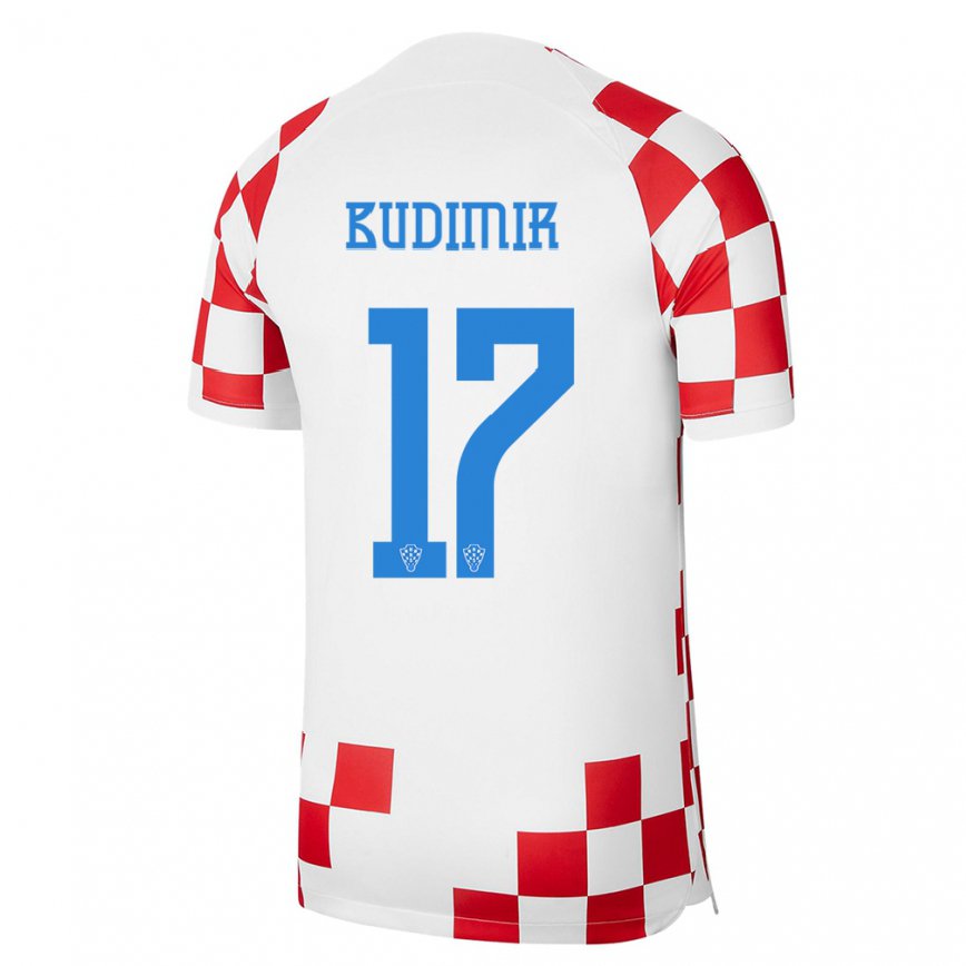 Mujer Camiseta Croacia Ante Budimir #17 Rojo Blanco 1ª Equipación 22-24