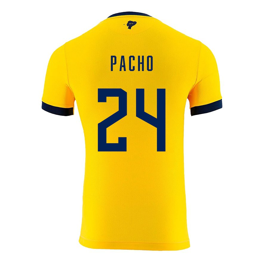 Mujer Camiseta Ecuador William Pacho #24 Amarillo 1ª Equipación 22-24