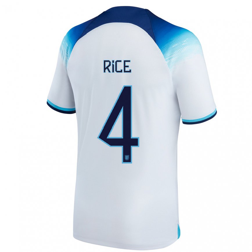 Mujer Camiseta Inglaterra Declan Rice #4 Blanco Azul 1ª Equipación 22-24