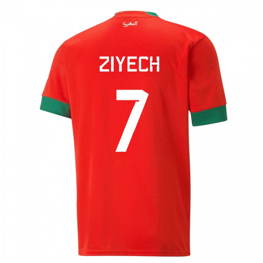 Mujer Camiseta Marruecos Hakim Ziyech #7 Rojo 1ª Equipación 22-24