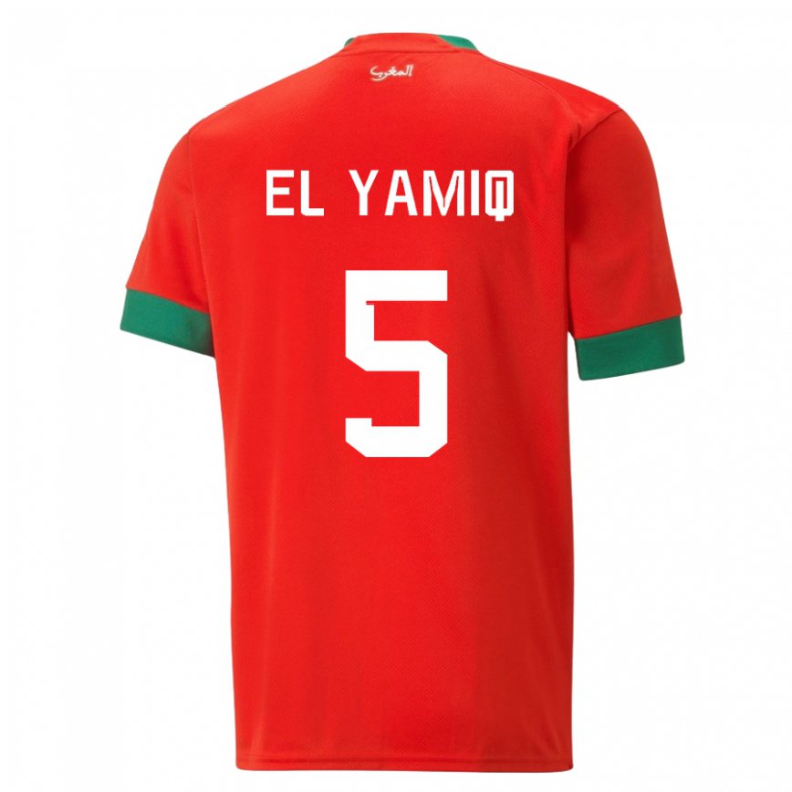 Mujer Camiseta Marruecos Jawad El Yamiq #5 Rojo 1ª Equipación 22-24