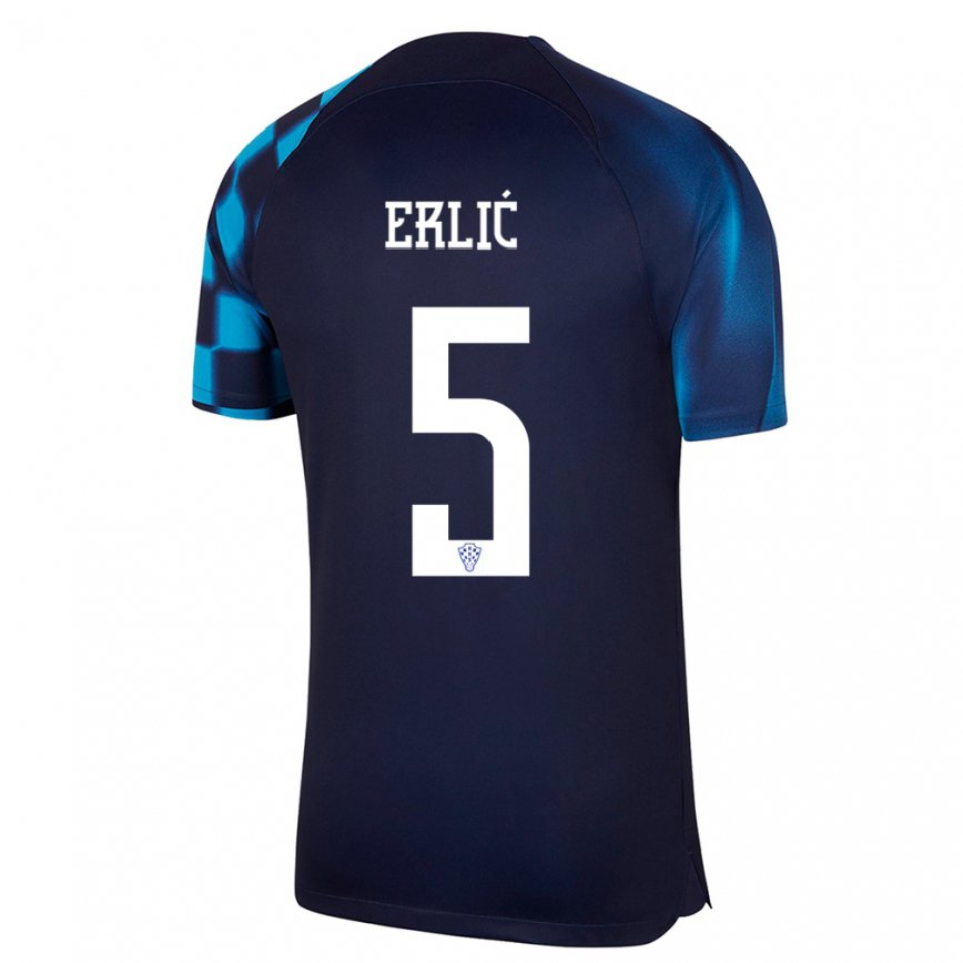 Mujer Camiseta Croacia Martin Erlic #5 Azul Oscuro 2ª Equipación 22-24