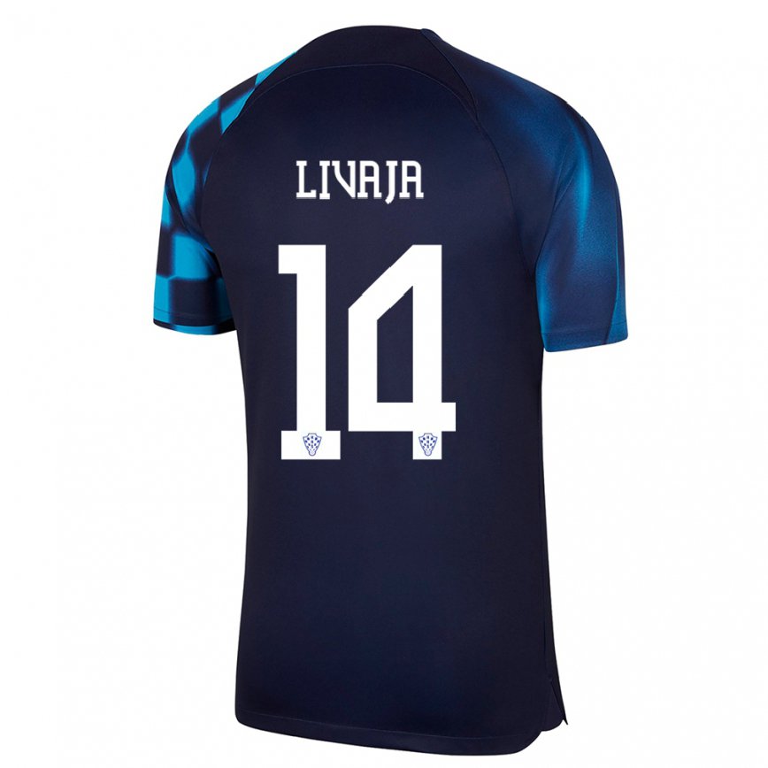 Mujer Camiseta Croacia Marko Livaja #14 Azul Oscuro 2ª Equipación 22-24