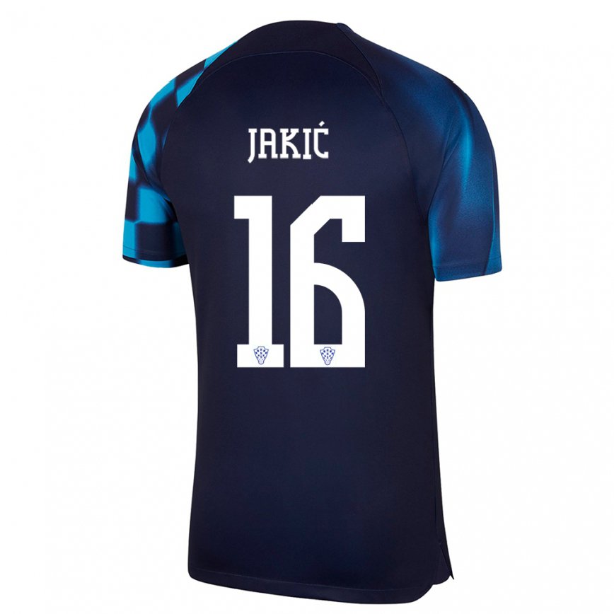 Mujer Camiseta Croacia Kristijan Jakic #16 Azul Oscuro 2ª Equipación 22-24